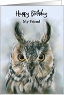 Birthday for Friend Long Eared Owl Bird Portrait Art Custom card