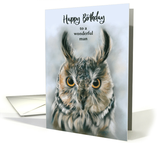 Birthday for Him Long Eared Owl Bird Portrait Art Personalized card