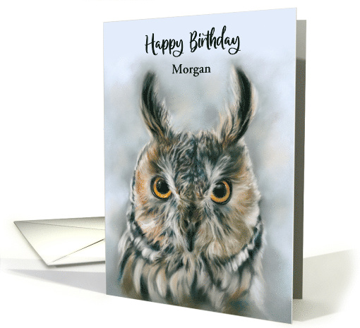 Birthday Personalized Name Long Eared Owl Bird Portrait Art M card
