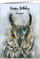 Birthday Personalized Name Long Eared Owl Bird Portrait Art M card