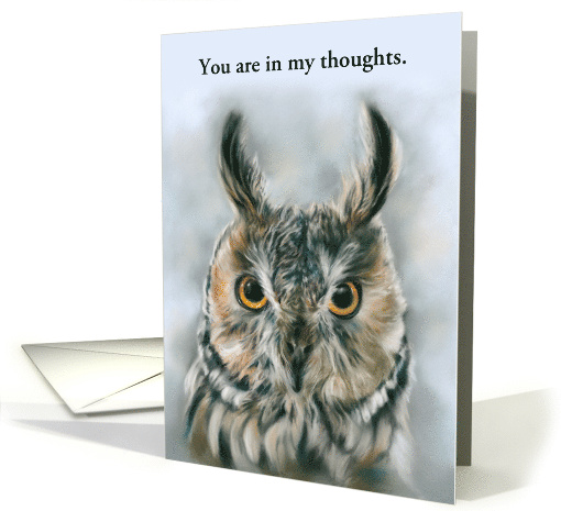 Thinking of You Long Eared Owl Bird Portrait Art Personalized card