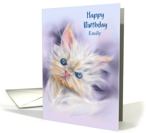 Birthday Cute Persian Kitten with Blue Eyes Personalized Name E card