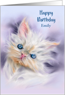 Birthday Cute Persian Kitten with Blue Eyes Personalized Name E card