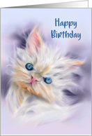 Happy Birthday Cute Persian Kitten with Blue Eyes Pastel Pet Art card