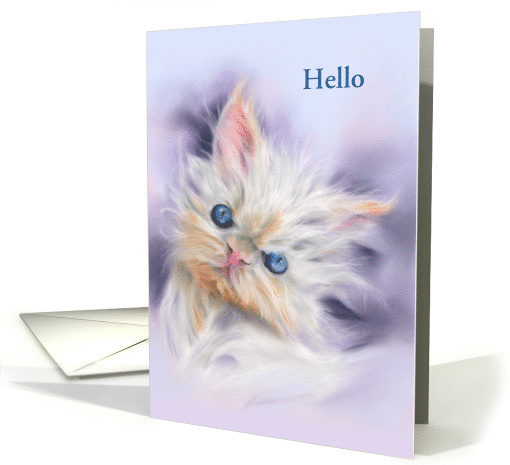 Hello Cute Persian Kitten with Blue Eyes Pastel Pet Art Custom card