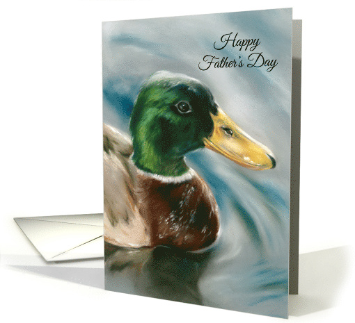 Fathers Day Mallard Duck on Water Pastel Wildlife Bird Art card