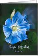 Personalized Name Birthday Blue Morning Glory Pastel Flower Art A card