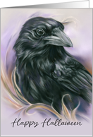 Happy Halloween Crow Autumn Corn Black Bird Pastel Art card