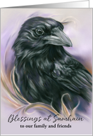 Samhain Blessings Crow Autumn Corn Black Bird Pastel Art Custom card