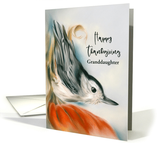 Thanksgiving Granddaughter Nuthatch on Autumn Pumpkin Bird Custom card