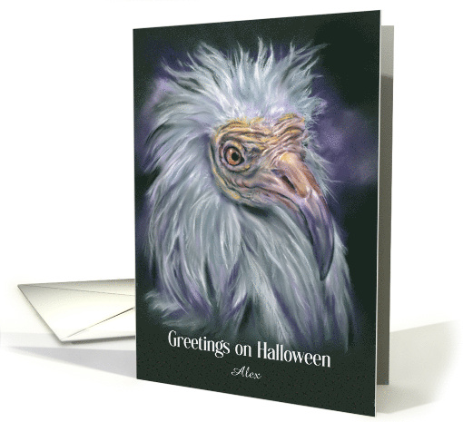 Halloween Greetings White Vulture Spooky Bird Art Custom Name A card