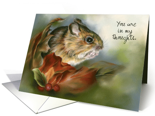 Thinking of You Wood Mouse Autumn Leaves Animal Art Personalized card