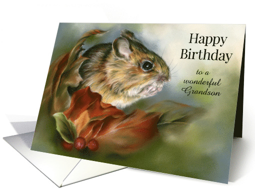 Birthday Grandson Wood Mouse Autumn Leaves Animal Art... (1737880)