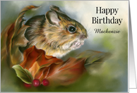 Birthday Wood Mouse Autumn Leaves Animal Art Personalized Name M card