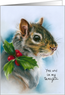 Thinking of You Winter Squirrel with Holly Pastel Animal Art Custom card