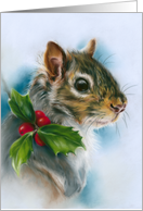Any Occasion Winter Squirrel with Holly Pastel Animal Art Blank card