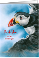 Thank You for Holiday Gift Puffin in Flight Pastel Bird Art Custom card