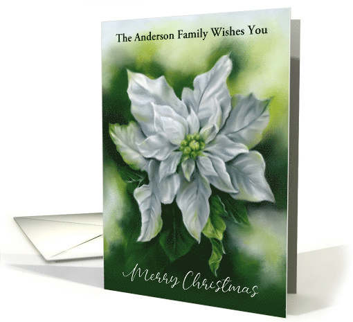Christmas from Personalized Name White Poinsettia Pastel Flower A card
