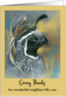 Thanksgiving for Neighbor Quail with Autumn Corn Personalized card
