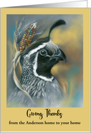 Thanksgiving From Our Home Quail with Autumn Corn Personalized card