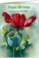 Birthday for Her Red Poppy and Seed Pod Floral Art Personalized card