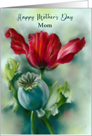 Mothers Day for Mom Red Poppy and Seed Pod Floral Art Personalized
