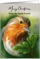 Merry Christmas from Personalized Name European Robin Bird Green Ivy card