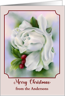 Christmas from Custom Name White Rose Flower Winter Holly card