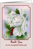 Thank You for Holiday Gift White Rose Flower Winter Holly Custom card