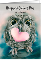 Valentine Sweetheart Cute Owl with Large Eyes and Heart Personalized card