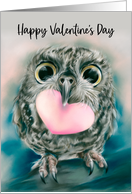 Happy Valentines Day Cute Owl with Large Eyes and Heart card