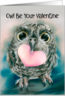 Kids Valentine Cute Owl with Large Eyes and Heart card