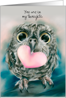 Thinking of You Cute Owl with Large Eyes and Heart Personalized card