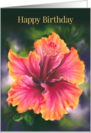 Happy Birthday Hibiscus Colorful Tropical Flower Personalized card