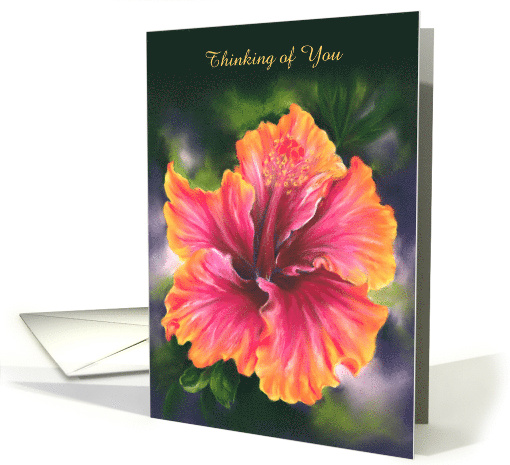 Thinking of You Hibiscus Colorful Tropical Flower Personalized card