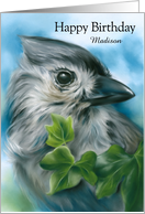 Birthday Personalized Name Small Gray Bird Tufted Titmouse Art M card