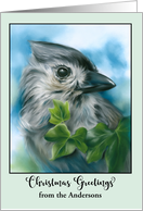 Christmas From Custom Name Small Gray Bird Tufted Titmouse Art A card
