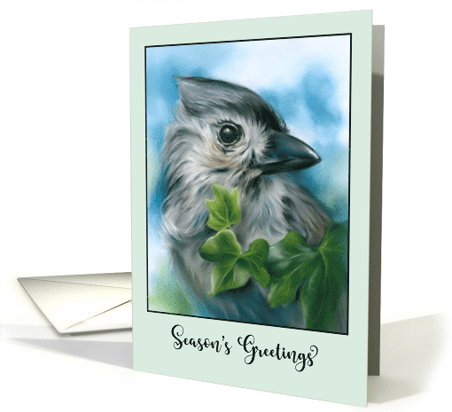 Seasons Greetings Small Gray Bird Tufted Titmouse Pastel Art card