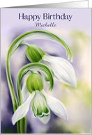 Birthday Custom Name White and Green Snowdrops Spring Flowers M card