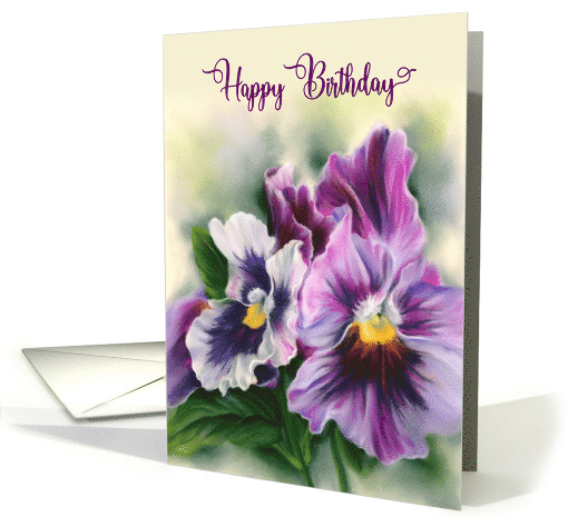Happy Birthday Pretty Pansies Colorful Flowers Pastel Art card