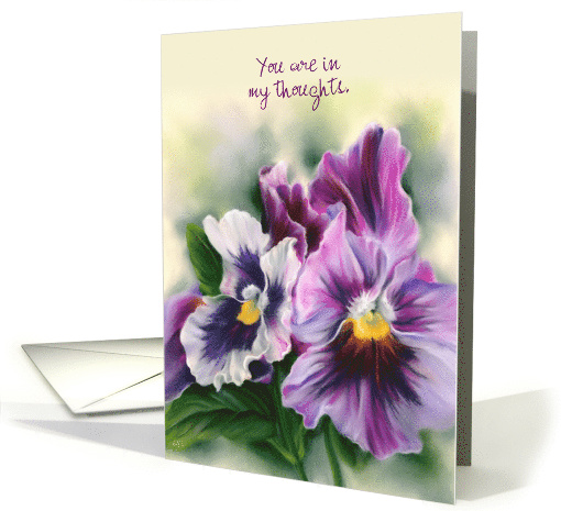 Thinking of You Pretty Pansies Colorful Flowers Pastel Art Custom card