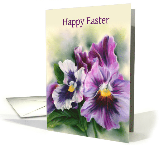 Happy Easter Pretty Pansies Colorful Flowers Pastel Art card (1747290)