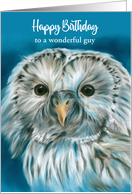 Birthday for Him White Owl on Blue Pastel Bird Art Custom card
