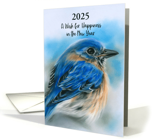 New Years Bluebird in Winter Pastel Bird Art Custom Year card