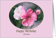 Birthday Personalized Name Pink Quince Flowers Pastel Floral A card