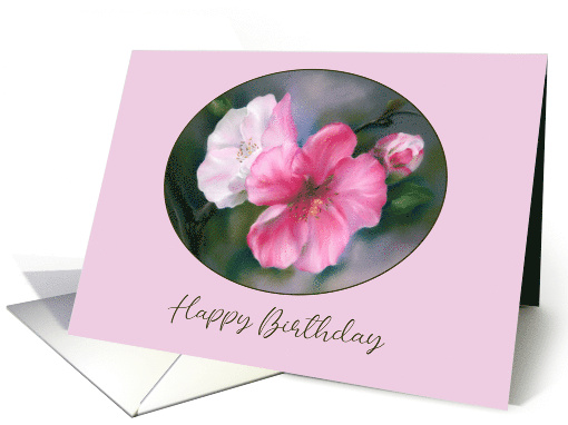 Happy Birthday Pink Quince Flowers Pastel Floral Art card (1751918)
