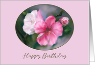 Happy Birthday Pink Quince Flowers Pastel Floral Art card