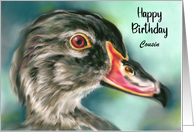 Birthday for Cousin Wood Duck Bird Art Personalized card