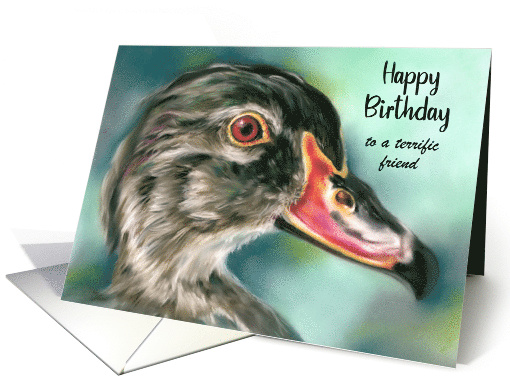 Birthday for Friend Wood Duck Bird Art Personalized card (1753450)