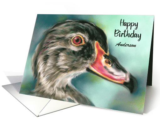 Birthday for Personalized Name Wood Duck Bird Wildlife Art A card
